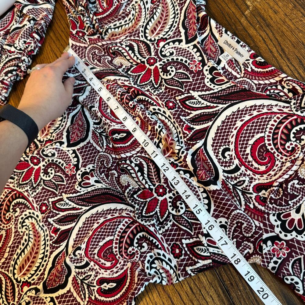 Shelby & Palmer Paisley Bell Sleeve Dress Size 10 Stretch Knit Boho Mod Retro - Picture 12 of 13